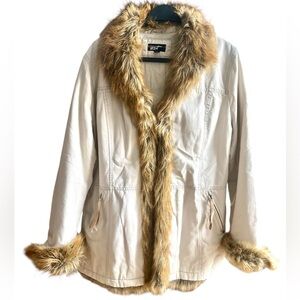 Black Rivet Barn Utility Jacket Coat with Faux Fur Trim